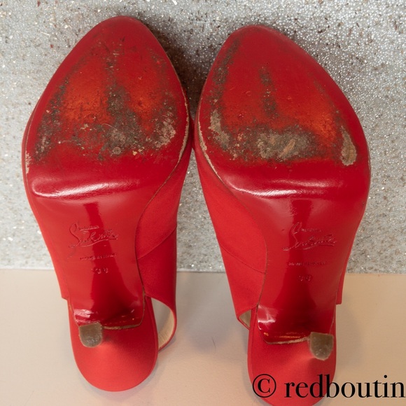 👠SOLD👠 RED SATIN LADY BOW PEEPTOE SLINGBACK 120 - Picture 8 of 8